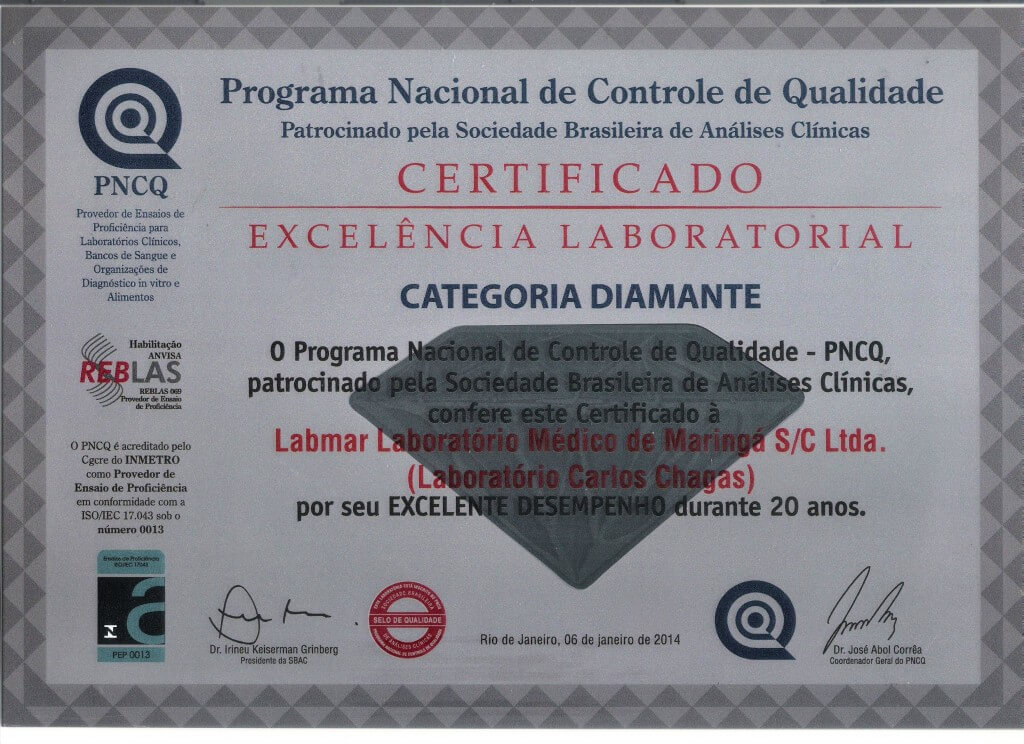 Certificados De Qualidade Laboratório Carlos Chagas 8959